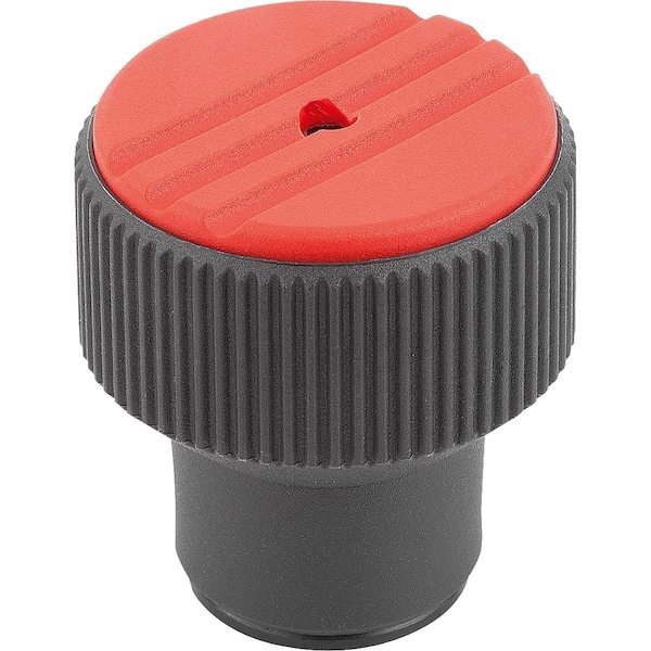 Torque Knurled Knob Size:3 D=M08, Thermoplastic Black Ral7021, Comp:Steel, Cap:Red Ral3020